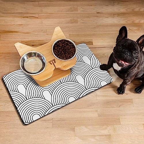 Dog Food Mats for Floors Absorbent, Pet Cat Food Mat - Quick Dry Dog Bowl Mats for Food and Water, Eco-Friendly Boho Pet S...