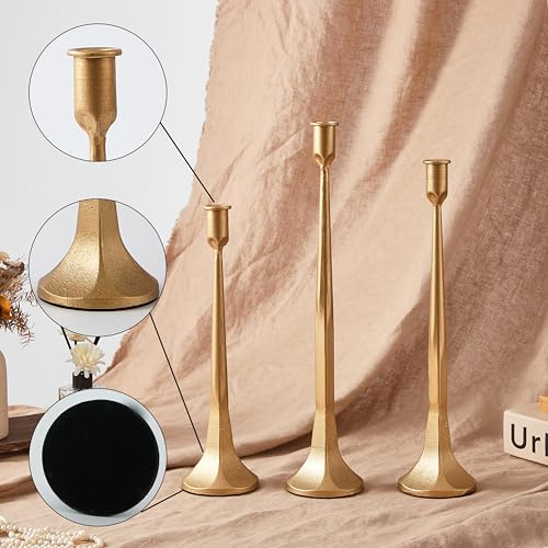 Denique Iron Taper Candle Holder Set of 3, Gold Candlestick Holders Decorative Candle Stand, Tapered Candle Holders Tall S...