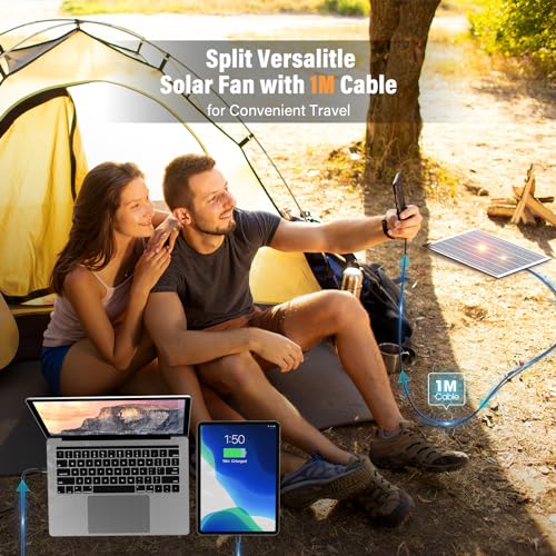 JINLICTE Solar Fan with LED Lantern, Camping Fan with 7W Solar Panel, Rechargeable Solar Powered for Outside, Quiet Batter...