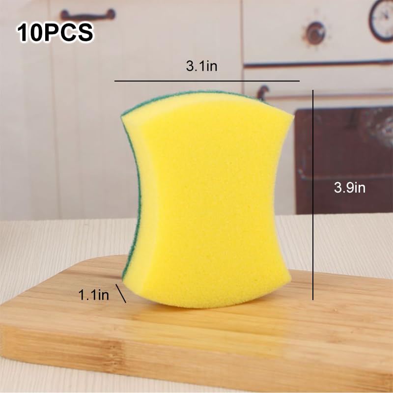 10 Pcs Kitchen Cleaning Sponge, Double Face Non-Scratch Scrub Sponge, Super Absorbent Multi-Use Cleaning, Widely Used in K...