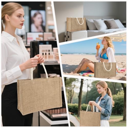 RAINFLOW Burlap Tote Beach Bag - Jute Bags with Handles Medium Straw Beach Bag 13x9.4x4.7inch Reusable Tote for Shopping, ...