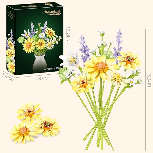 LYNGVA SAIRO Sunflower Building Blocks Set, Gift for Girls & Women, Flower Bouquet, Roses Chamomile Daisies Gerberas & Mor...