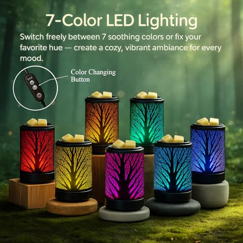 MeplLivs Wax Melt Warmer 2-in-1 Candle Wax Warmer with Timer-PTC Heating Plate with 7 Colors LED Changing Light Reusable S...