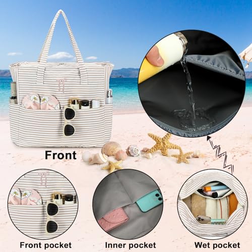 Bluboon Beach Bags for Women, Large Waterproof Tote Bag With Wet Compartment for Pool Weekender Travel Gym