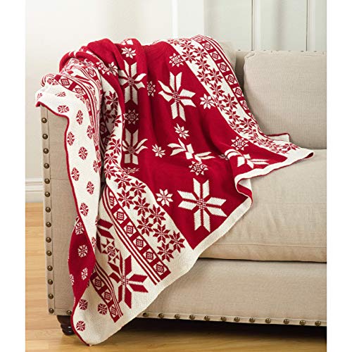 SARO LIFESTYLE Knitted Christmas Design Throw Blanket, Red, 50"x60"