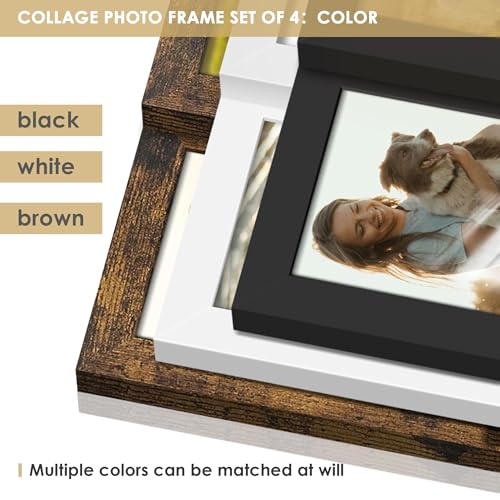 DUENPY 4x6 Collage Picture Frame Tempered Glass Front, Displays Four 4x6 Photo, Family Photo Collage Frame, Wall Decor Wal...