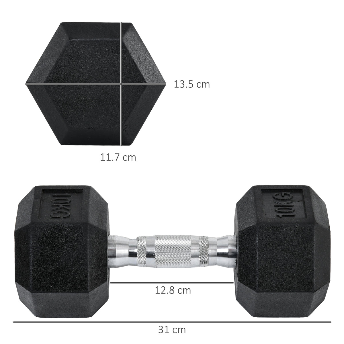 2x10kg Hex Dumbbells Set Rubber Dumbbells Weight Lifting Equipment Fitness Home Gym