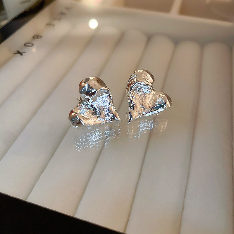 Sterling Silver Needle Brushed Metal Stud Earrings Women Minimalist Design Premium Fashion Gift
