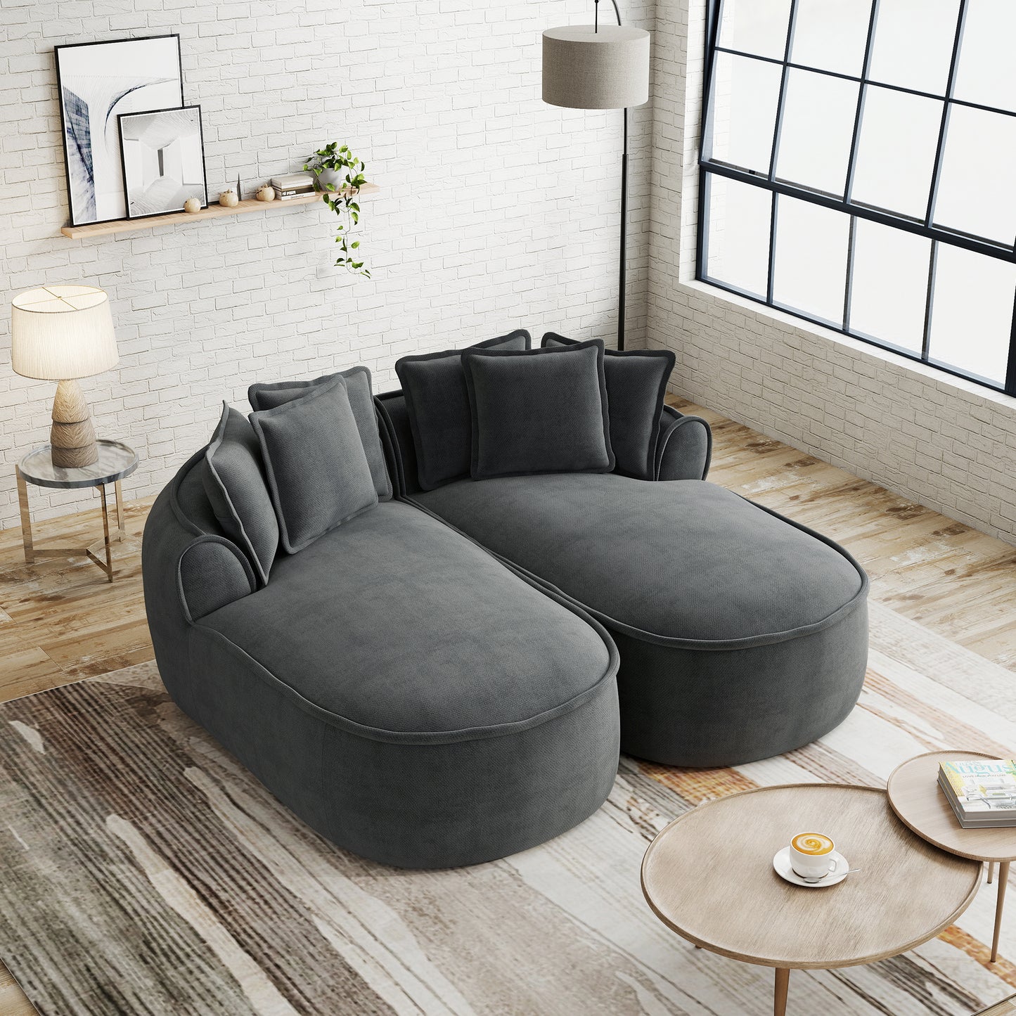 Comfortable Chenille Cloud Double Sofa, Frameless Design, Extra Large Double Chaise Longue, Including Cushions, No Setup Required, For Living Room,Grey