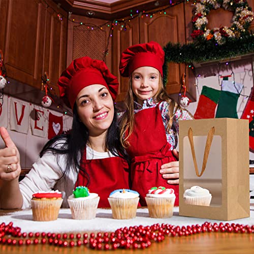 BallHull 12 Pcs Brown Paper Gift Bags with Transparent Window, 9.84"x7.0"x5.12" Kraft Shopping Bags with Handles for Bouqu...