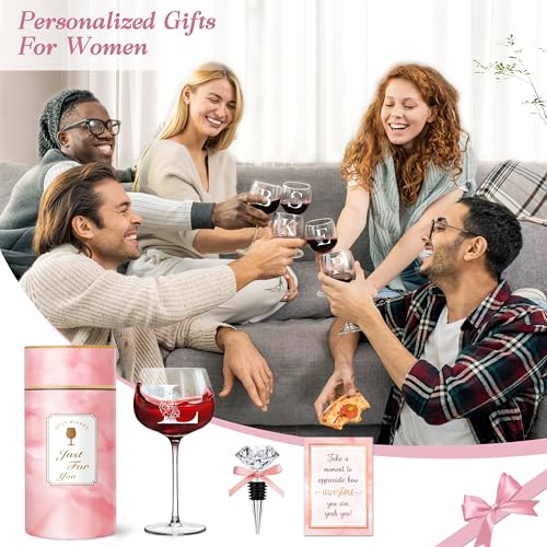 Personalized Gifts for Women - Monogrammed A-Z Wine Glass Customized Gifts, Unique Birthday Gifts for Women, Christmas Bas...