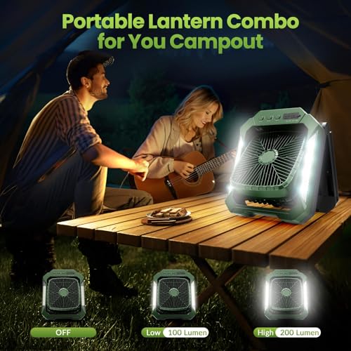 26800mAh Portable Fan Rechargeable with 18W Detachable Solar Panel, Quiet Battery Powered Camping Fan Cordless with LED La...