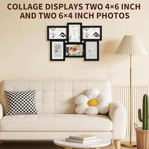 IDEALHOUSE 4x6 Picture Frames Collage Wall Decor, 6-Pack Photo Collage Frame, Multi Picture Frame Set with Glass Front