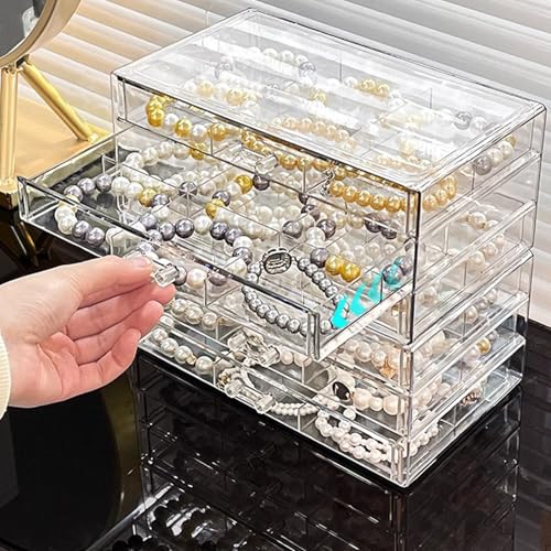 SPAKOWN Earring Organizer, Acrylic Earring Box Large 18 Compartments Jewelry Holder Organizer with 3 Drawers Stackable Ear...