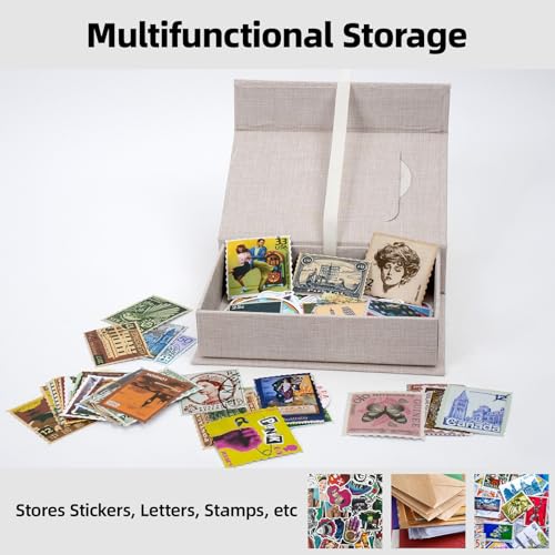 Hiwhy Linen Photo Storage Box, 4 x 6 Inch Memory Keepsake Organizer with Transparent Window, Stylish Photo Box for Storing...