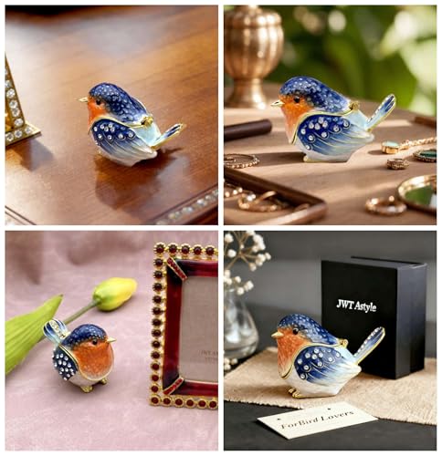 Robin Bird Jewelry Trinket Boxes Hinged Ring Box.Collectible Bird Figurines Home Decor Gifts for Women.Necklace Rings Earr...