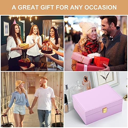 Jewelry Box for Girls Women Leather Jewelry Organizer with Lock Double Layers Jewelry Storage Case Removable Tray for Neck...
