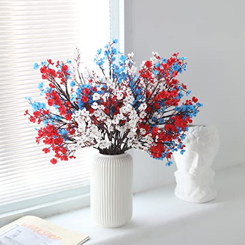 Hananona 10 Pcs 4th of July Flowers Artificial Babys Breath Fake Silk Patriotic Flowers for Independence Day Home Decor Fl...