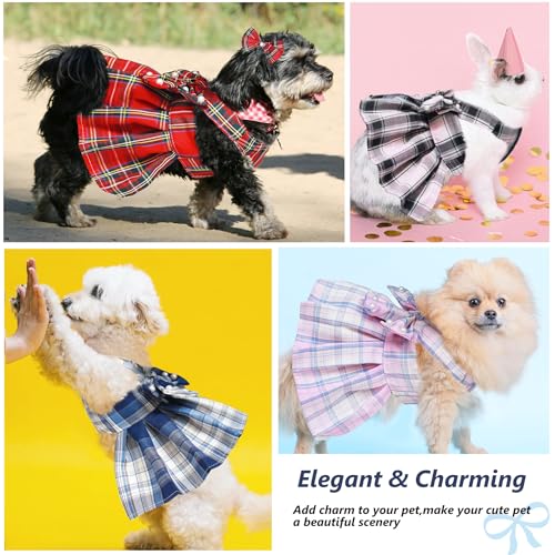 Dog Dress Bowknot Harness Leash Set for Small Dogs Girl Cute Plaid Dog Dress Pearls Bow Tie Spring Summer Princess Clothes...