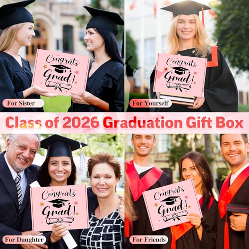 12 Pieces 2026 Graduation Gift Box Set, Class of 2026 Graduation Gift Basket with 16 Oz Glass, Socks, Bear Towel, Journal ...