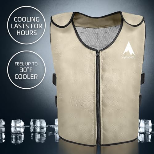 Alphacool Ice Vest for Men and Women Adjustable Cooling Vest with Ice Packs Khaki One Size