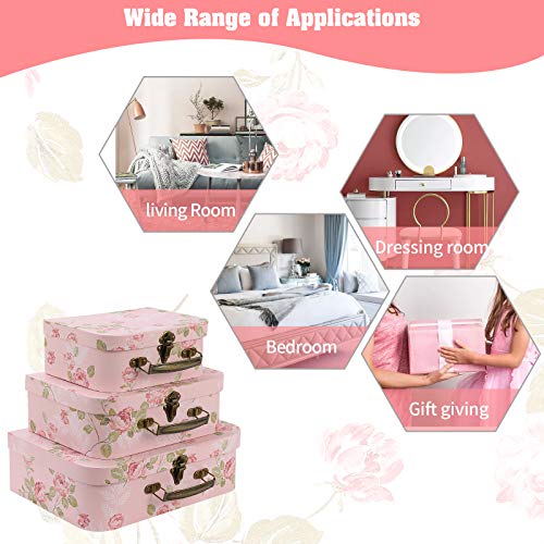 Anndason Set of 3 Paperboard Suitcases Storage Box Storage Gift Boxes With Lids for Photo Storage Home Decoration, Weddin...