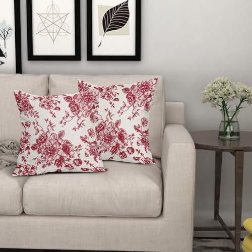 Vintage Floral Pillow Covers 18x18 Inch Set of 2 Wine Red and Cream Floral Throw Pillow Covers Chinoiserie Flower Pillowca...