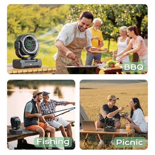 24000mAh Camping Fan, Portable Rechargeable Fan, Battery Powered Fan with LED Lantern & 120° Oscillation, Battery Operated...