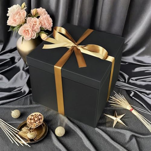 YINUOYOUJIA Large Gift Box 12x12x10 Inches,Black Gift Boxes for Presents,Birthday Box,for Packaging,Valentine's Day,Mothe...