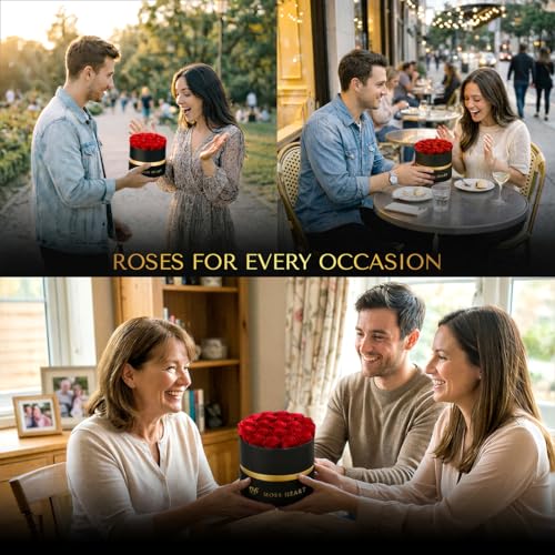 Moss Heart 20 Mini Preserved Roses, Round Luxury Gift Box, Real Forever Roses Last 1+ Year, Premium Romantic Gift for Wome...