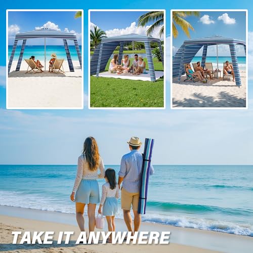 Beach Cabana-6.6x6.6’Beach Canopy with Side Wall,Portable Umbrella Tent with Sand Pockets for Family & Friends,Easy Up Bea...
