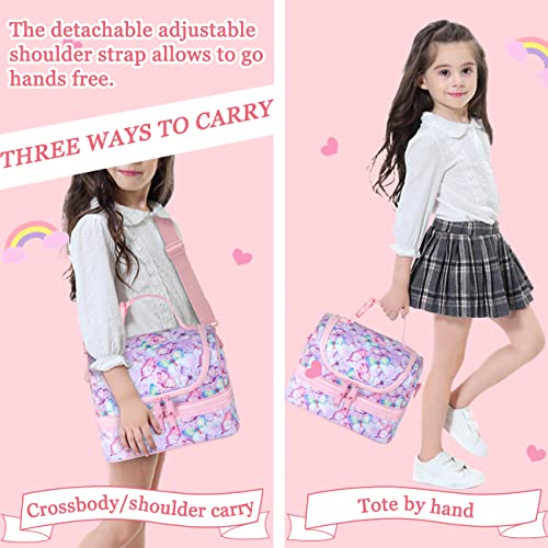 VASCHY Lunch Box Bag Kids, Insulated Two Compartments Bento Cooler Bags for Girls w Shoulder Strap for School,Daycare,Kind...