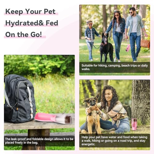 Fortuniphant 2-in-1 Foldable Pet Travel Water Bottle, Feeding Vessels for Pets, 11.8oz Water & 7oz Food Container for Dogs...