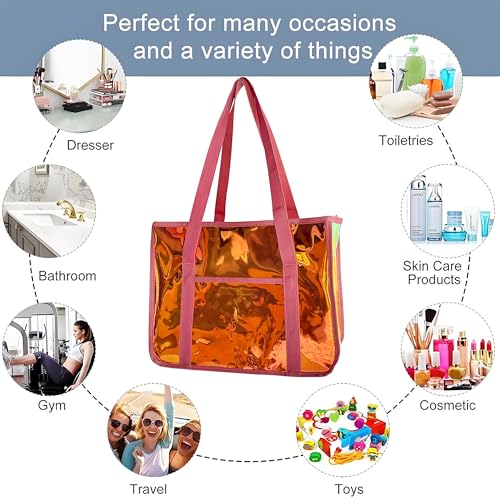 TotePrint Star-Print Holographic Beach Bag - Waterproof Iridescent PVC Tote for Women, Stadium Approved Clear Tote for Travel
