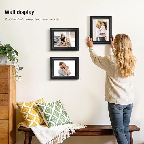 PEALSN 5x7 Picture Frame with Real Glass Front and Black Backboard, Wall Gallery Photo Frames for Wall Mounting or Tableto...