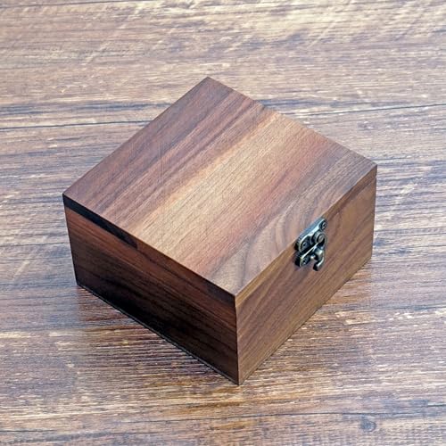 LONMAIX Handcrafted Walnut Wood Keepsake Box – 4.3 x 4.3 x 2.5 inch – Jewelry, Watch & Gift Storage Box – Rustic Wooden Bo...