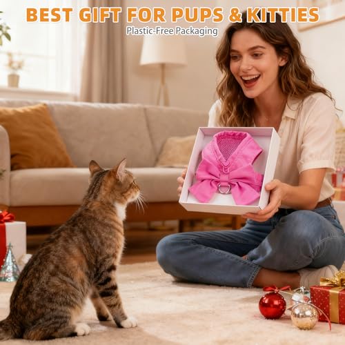 KOOLTAIL Cute Cat Harness and Leash Set with Bowtie, Small Dog Vest Harnesses for Girl Outfit, Step in No Pull Soft Mesh P...