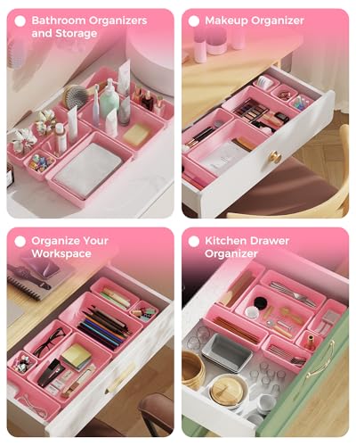 BiuLeon 25 PCS Plastic Drawer Organizers Set, 4-Sizes Vanity and Makeup Organizer, Desk and bathroom Drawer Organizer Tray...