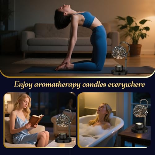 VXUNLIOR Luxury Candle Warmer Lamp with Timer & Dimmable Brightness, Crystal Gemstone Shade & Premium Base - Adjustable Wa...