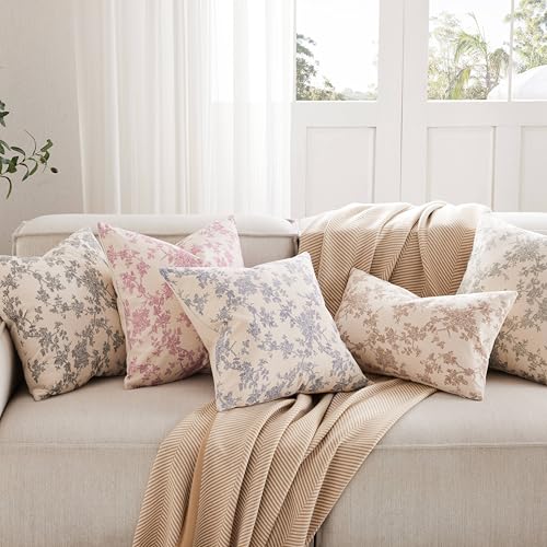 YZJZEDS 100% Cotton French Pastoral Throw Pillow Covers Set of 2, 20x20 Inch Blue Farmhouse Decorative Cushion Covers for ...