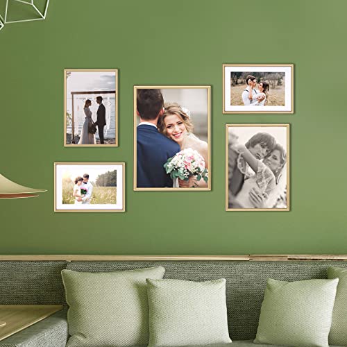 Fkvat 4x6 Picture Frame Set of 4, Matted Brass Simple Modern Brushed Thin Aluminum Metal Photo Frame Fits 3x5 with Mat or ...