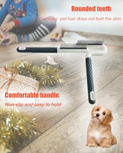2 PCS Pet Comb with Long & Short Stainless Steel Teeth,Flea and Tick Comb for Dogs & Cats,Pet Grooming Brush for Short&Lon...