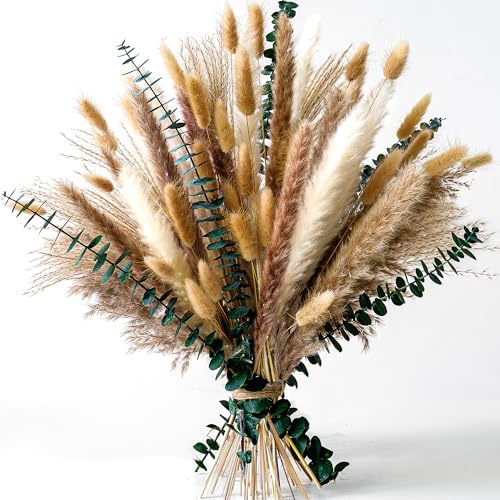 Pampas Grass Decor, Dried Flower Bouquet with Bunny Tail Grass, Pampas Grass & Eucalyptus, Boho Centerpieces for Tables & ...
