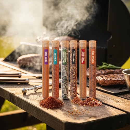BBQ & Grill Spice Set - 6 Spice Blend Flavors in Tubes in a Gift Box, For Smoking, Seasosonig, Griling, Christmas Stocking...