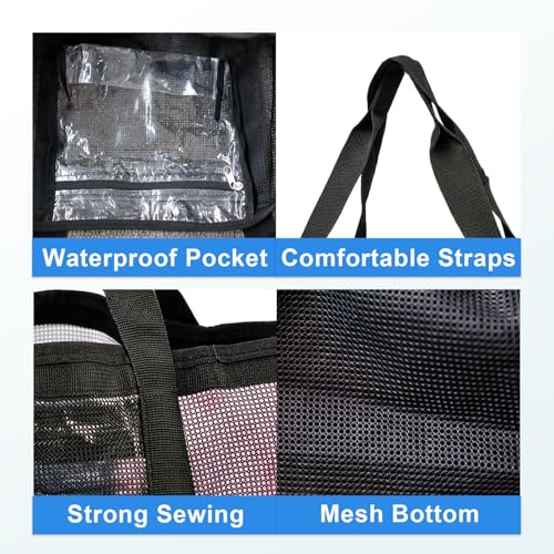 JOYPICKS Mesh Beach Bag-Large Beach Tote for Women Family with Zipper Pocket Toys & Vacation Essentials