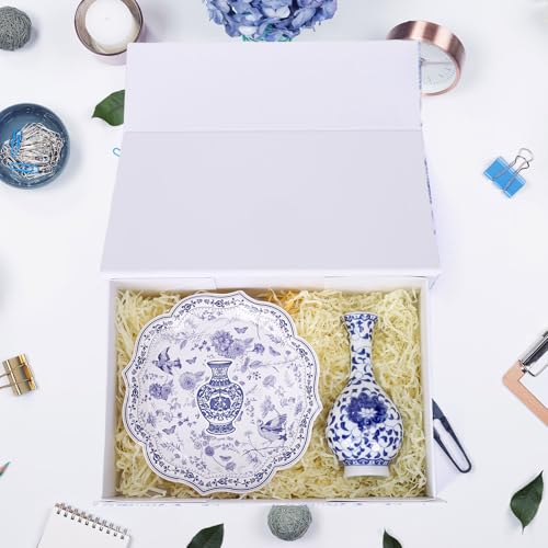 Whaline 3Pcs Blue Floral Paper Gift Box with Magnetic Closure Vintage Chinoiserie Toile Flower Print Present Packaging Box...