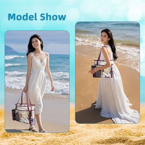 TINYAT Beach Tote Bag for Women Large Capacity - Waterproof Sandproof 6 Pockets with Zipper Gym Travel Shopping Handbag