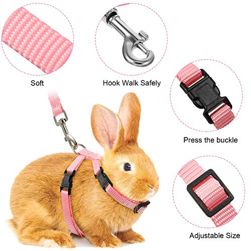 Outus 5 Pieces Adjustable Rabbit Harness and Leash Set Escape Proof Bunny Harness Vest for Pet Running Walk Jogging Bunny ...