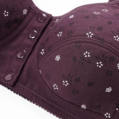 Daisy Bras for Older Women Front Closure Convenient Everyday Bras Mid Buttons Comfortable No Underwire Gathering Bras