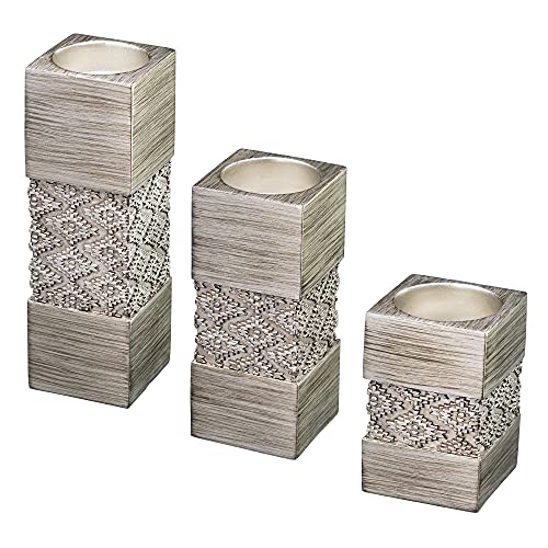 Creative Scents Dublin Silver Small Tealight Candle Holder Set of 3 - Centerpiece for Living Room and Dining Room Table De...